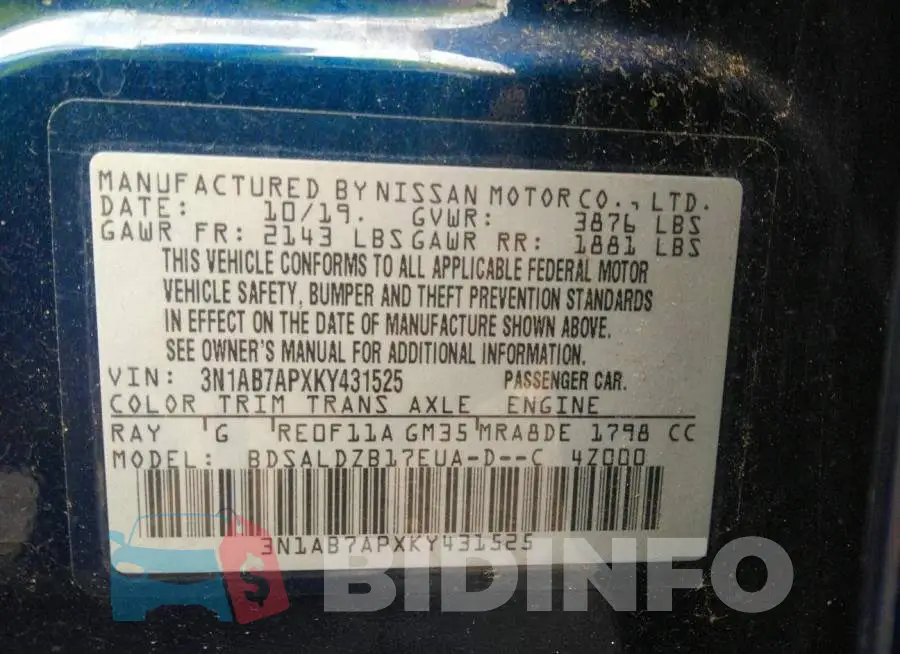 3N1AB7APXKY431525 Photo# 9