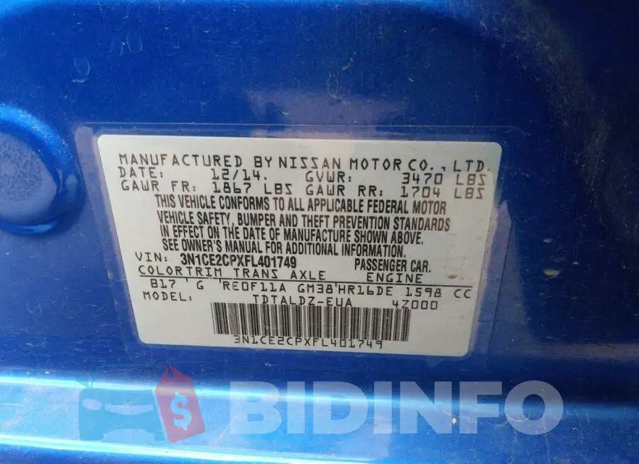 3N1CE2CPXFL401749 Photo# 9