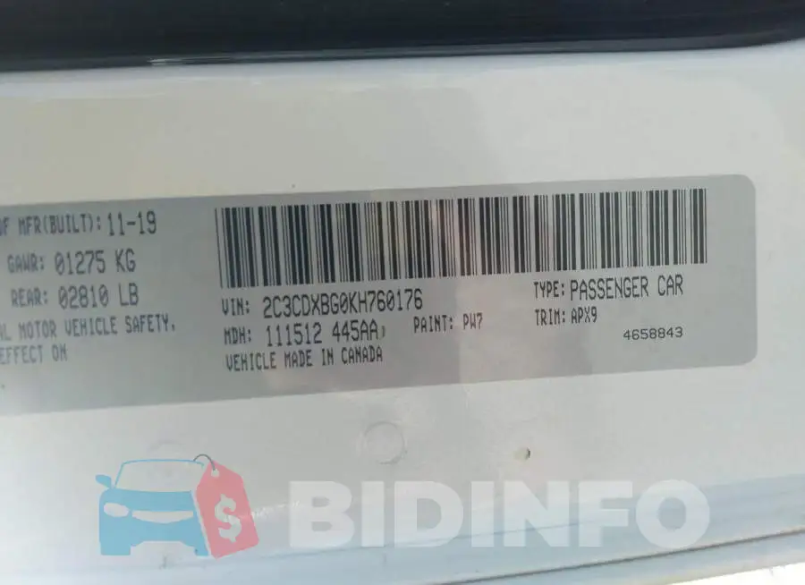 2C3CDXBG0KH760176 Photo# 9