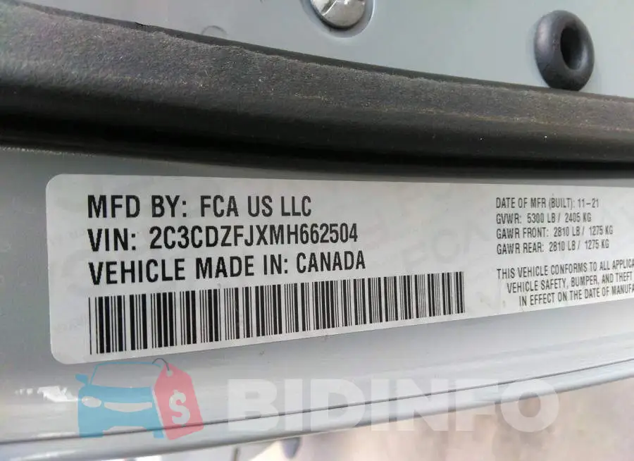 2C3CDZFJXMH662504 Photo# 9