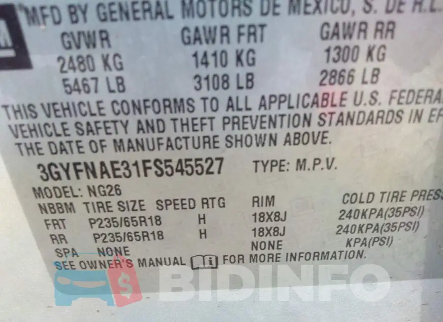 3GYFNAE31FS545527 Photo# 7