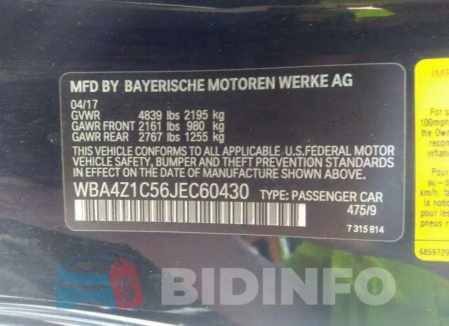 WBA4Z1C56JEC60430 Photo# 9