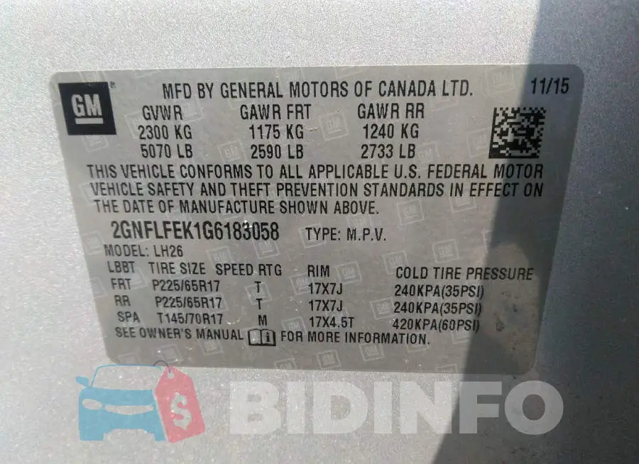 2GNFLFEK1G6183058 Photo# 9