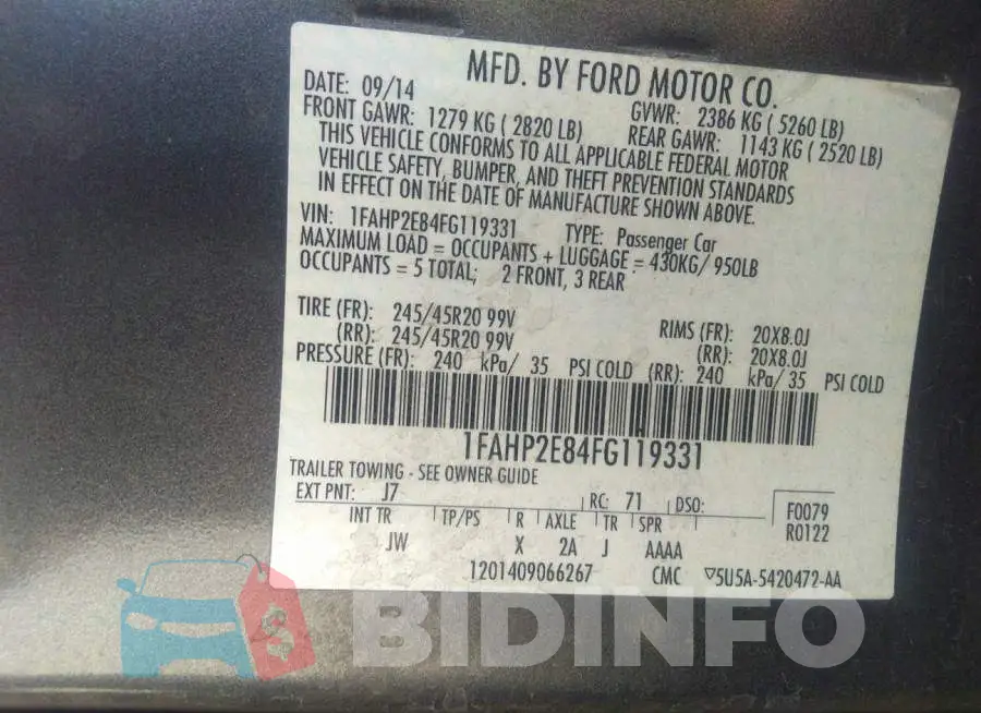 1FAHP2E84FG119331 Photo# 9