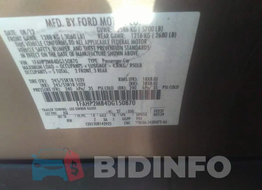 1FAHP2M84DG150870 Photo# 9