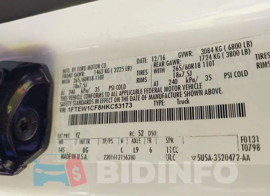 1FTEW1CF8HKC53173 Photo# 9