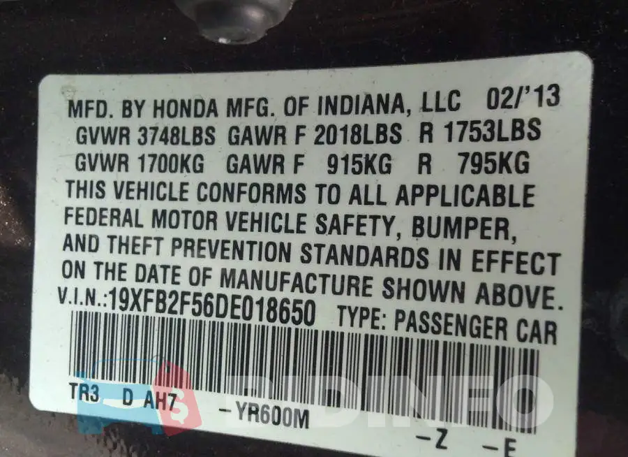 19XFB2F56DE018650 Photo# 9