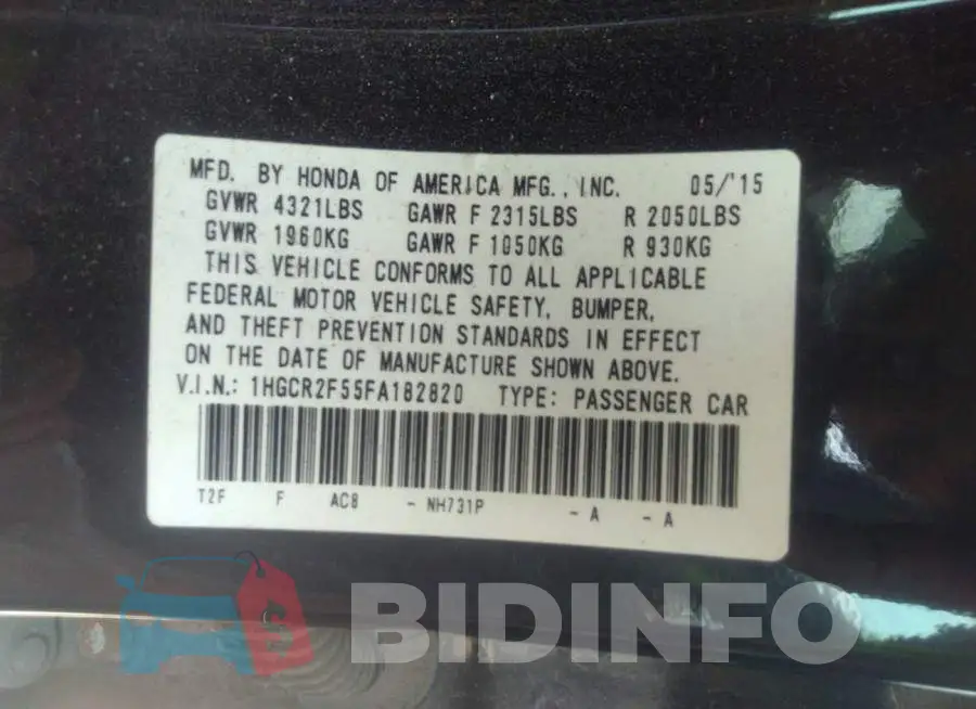1HGCR2F55FA182820 Photo# 9