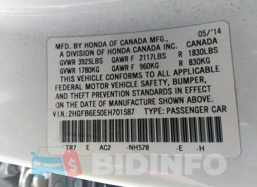 2HGFB6E50EH701587 Photo# 9