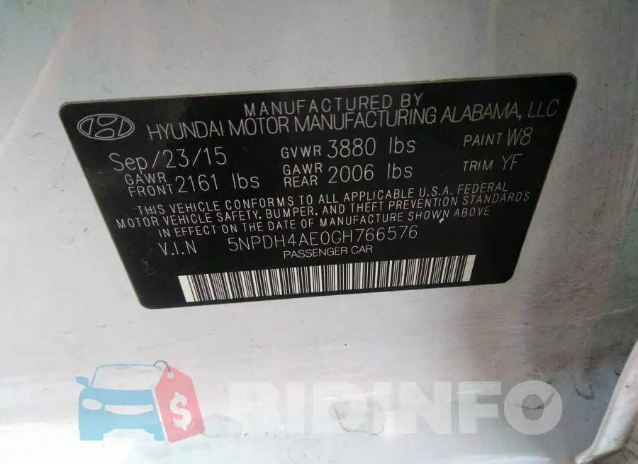 5NPDH4AE0GH766576 Photo# 9