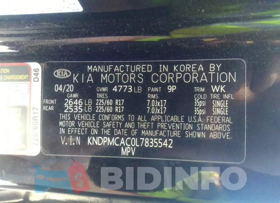 KNDPMCAC0L7835542 Photo# 9