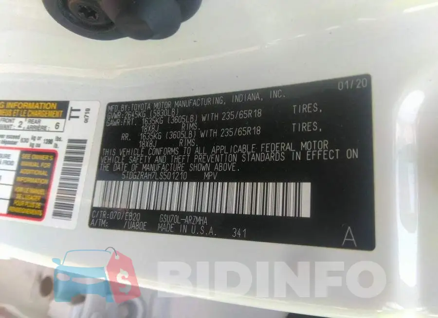 5TDGZRAH7LS501210 Photo# 9