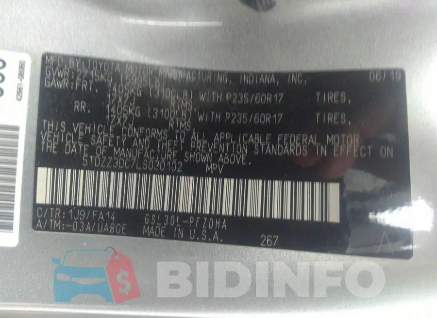 5TDZZ3DC7LS030102 Photo# 9