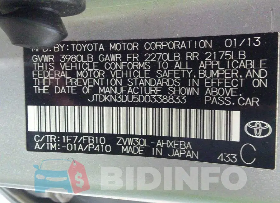 JTDKN3DU5D0338833 Photo# 9