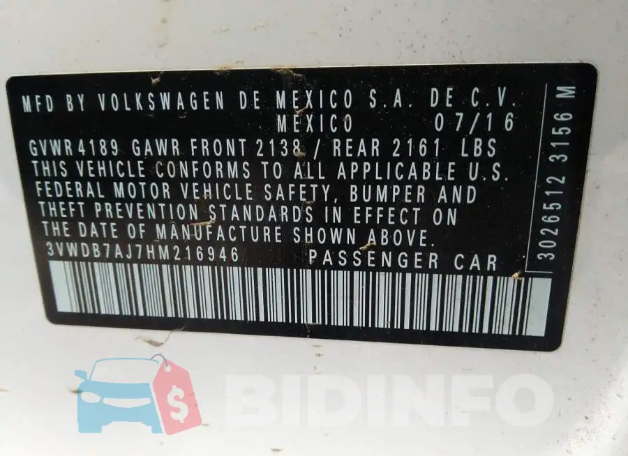 3VWDB7AJ7HM216946 Photo# 9