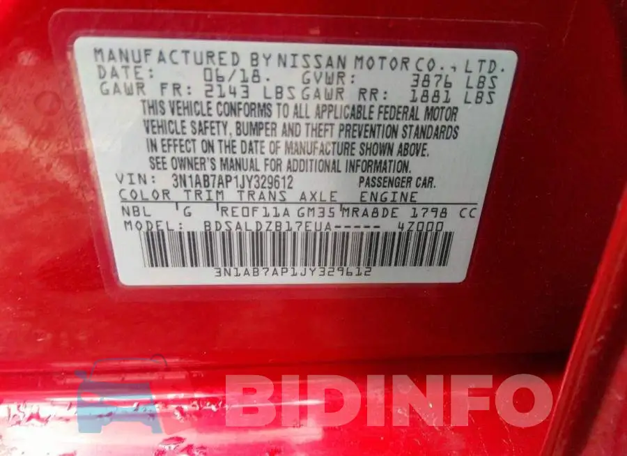 3N1AB7AP1JY329612 Photo# 9