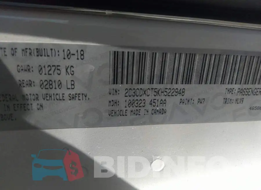2C3CDXCT5KH522948 Photo# 9