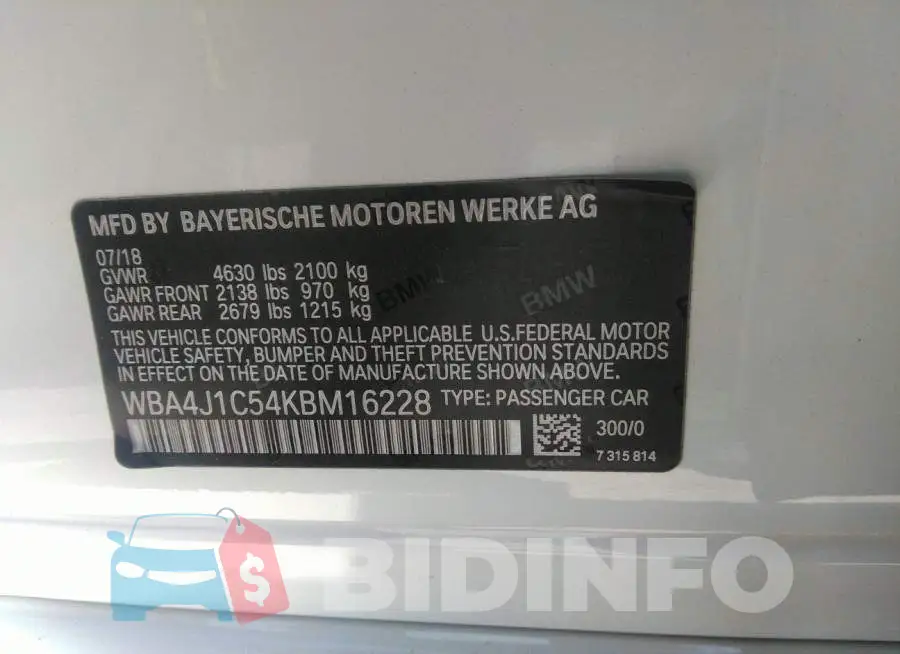 WBA4J1C54KBM16228 Photo# 9