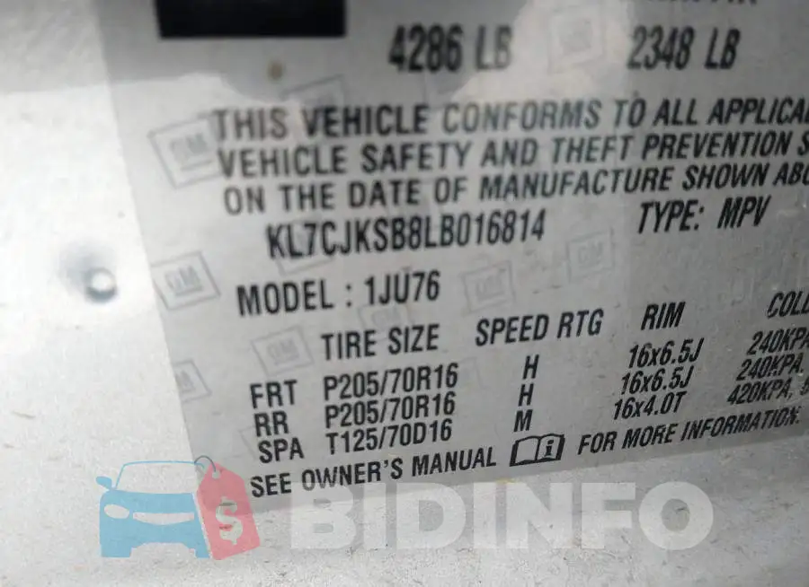 KL7CJKSB8LB016814 Photo# 9