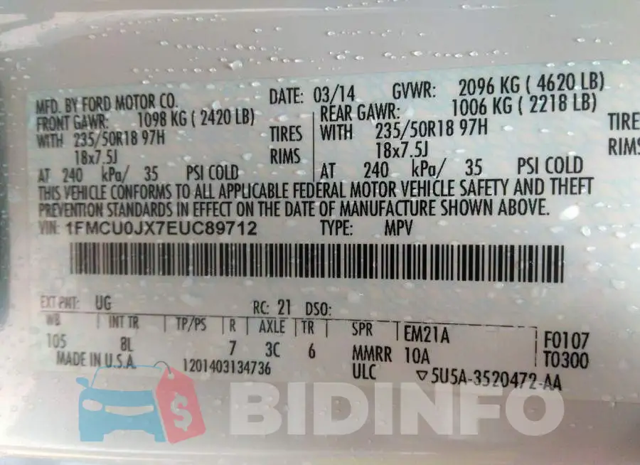 1FMCU0JX7EUC89712 Photo# 9
