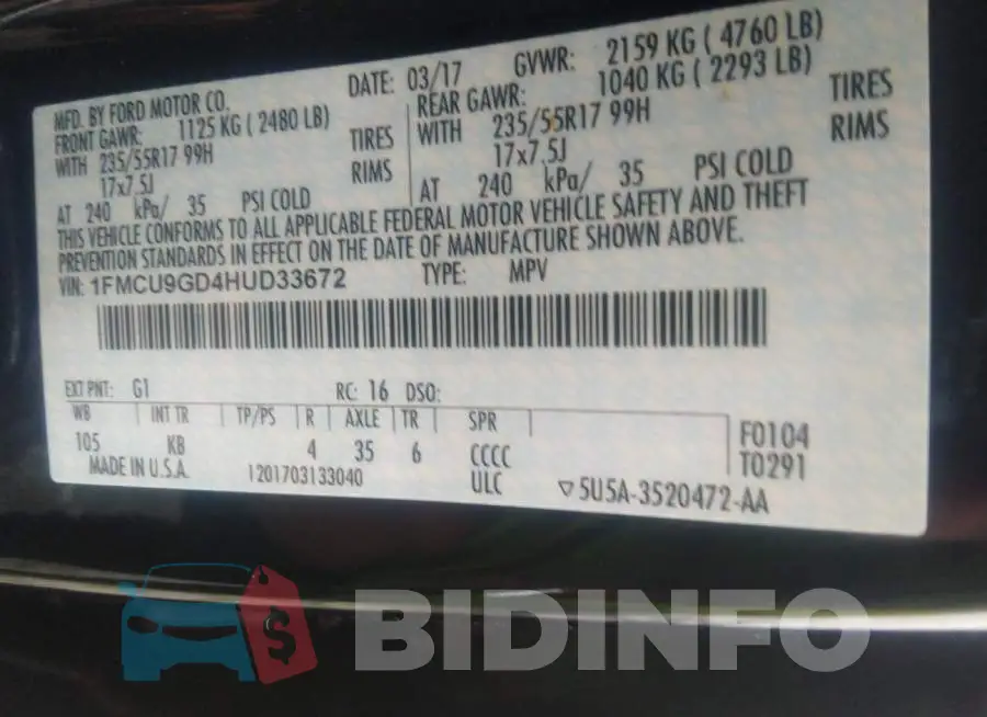 1FMCU9GD4HUD33672 Photo# 9