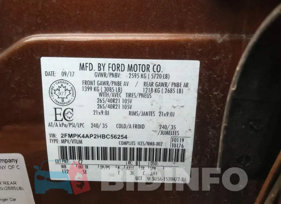 2FMPK4AP2HBC56254 Photo# 9