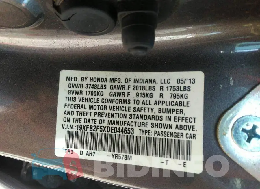 19XFB2F5XDE044653 Photo# 9