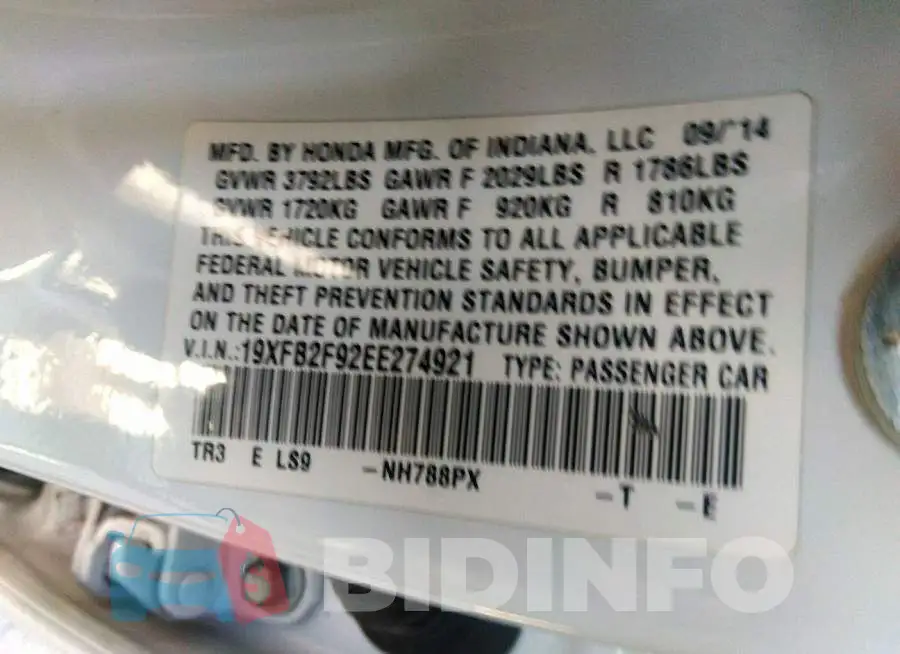 19XFB2F92EE274921 Photo# 9