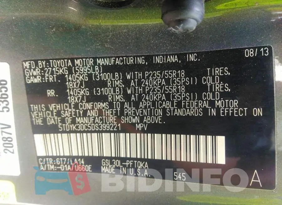 5TDYK3DC5DS399221 Photo# 9