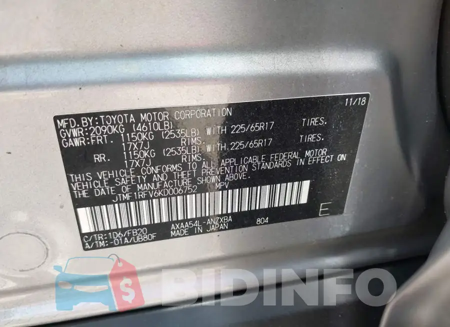 JTMF1RFV6KD006752 Photo# 9