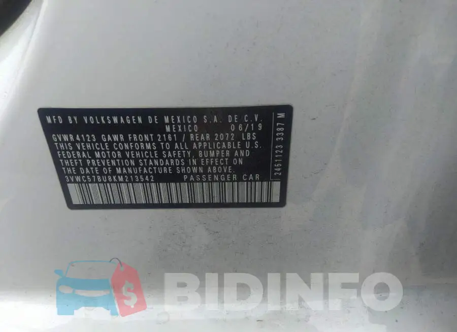 3VWC57BU8KM213542 Photo# 9