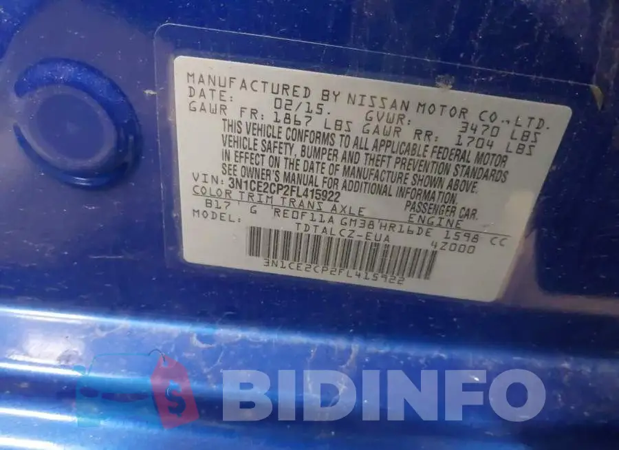 3N1CE2CP2FL415922 Photo# 9
