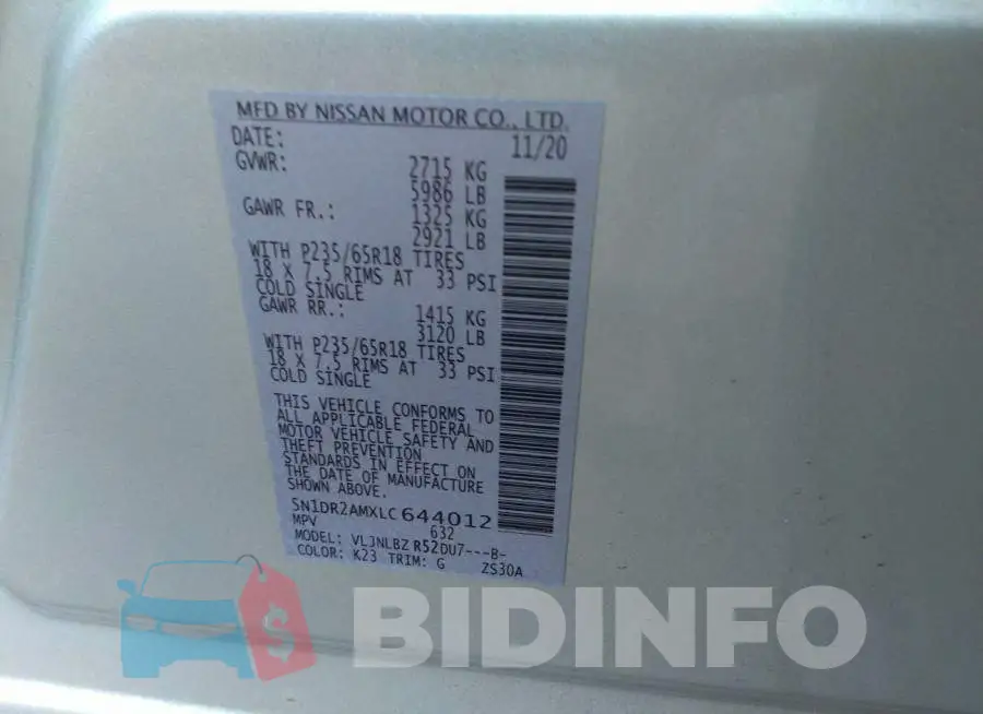 5N1DR2AMXLC644012 Photo# 9