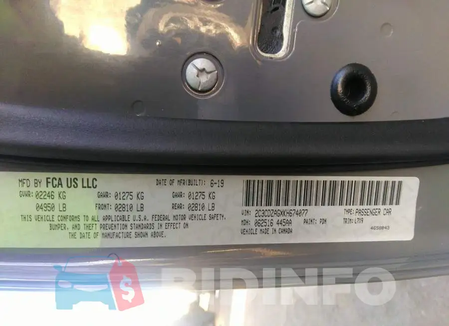 2C3CDZAGXKH674077 Photo# 9