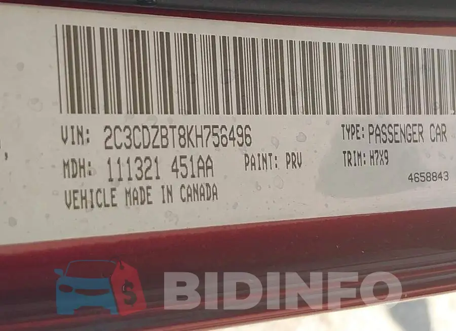 2C3CDZBT8KH756496 Photo# 9