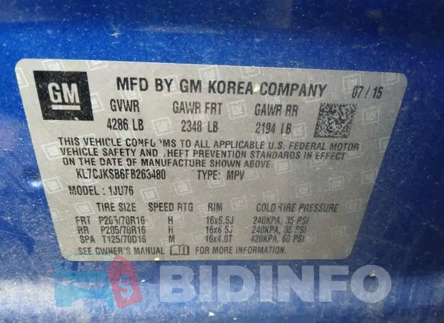 KL7CJKSB6FB263480 Photo# 9