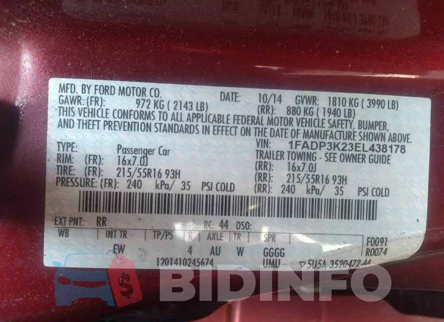 1FADP3K23EL438178 Photo# 9