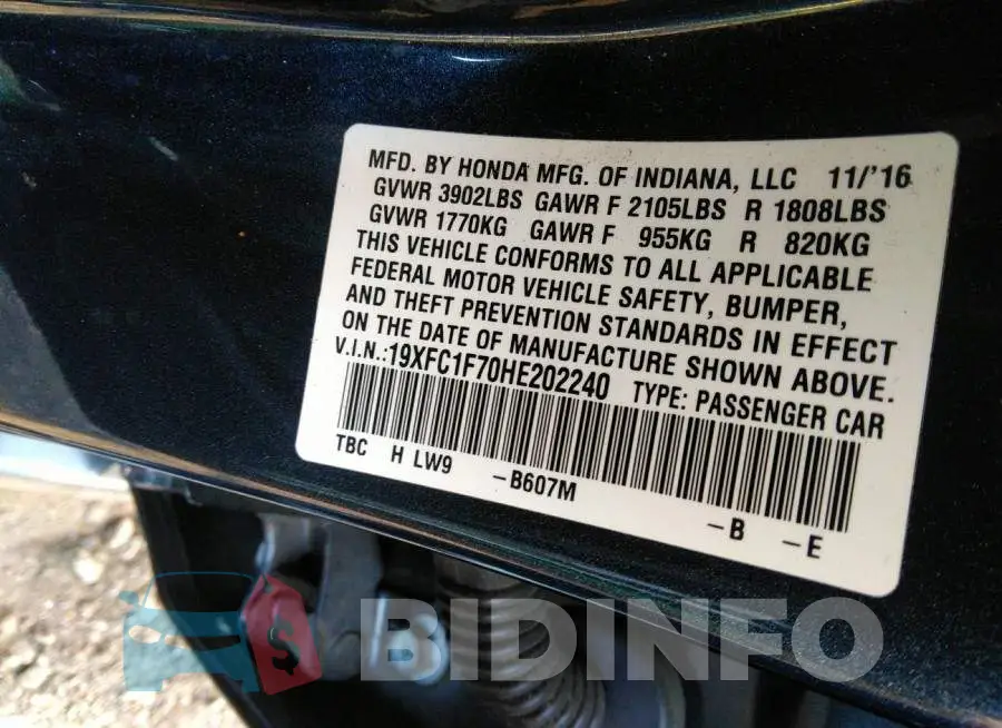 19XFC1F70HE202240 Photo# 9