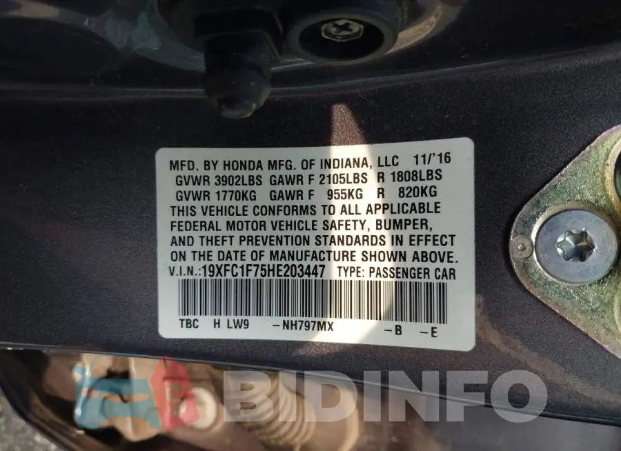 19XFC1F75HE203447 Photo# 9