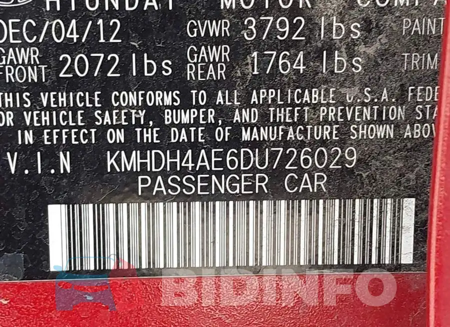 KMHDH4AE6DU726029 Photo# 9