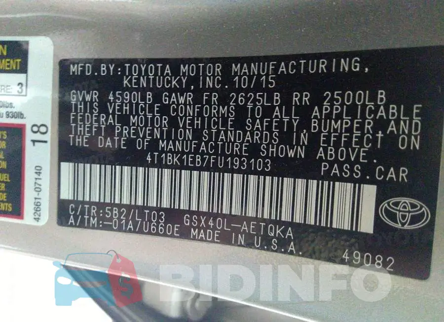 4T1BK1EB7FU193103 Photo# 9