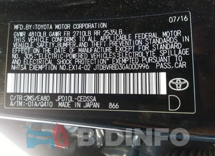 JTDBVRBD3GA000996 Photo# 9