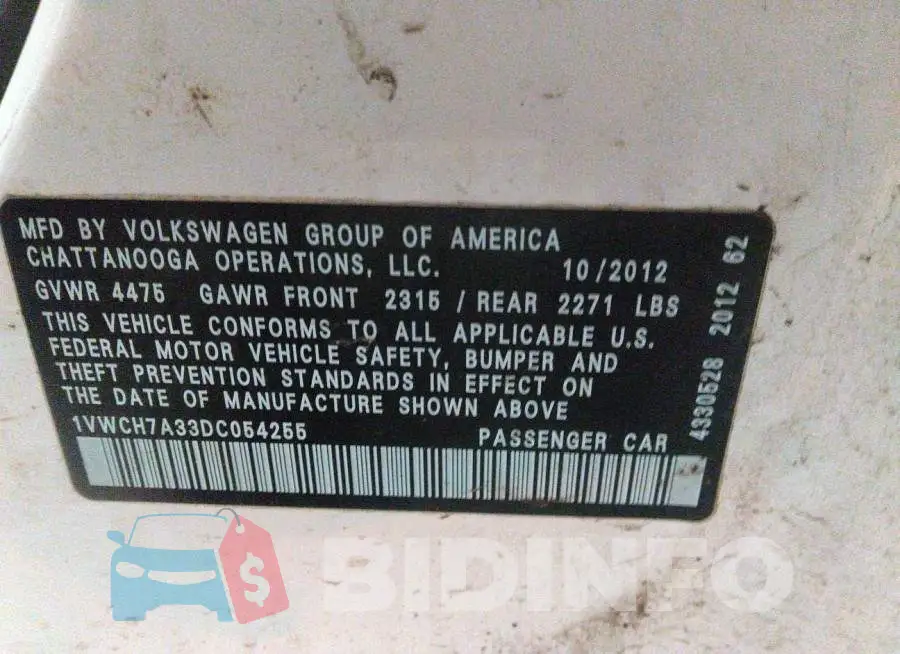 1VWCH7A33DC054255 Photo# 9