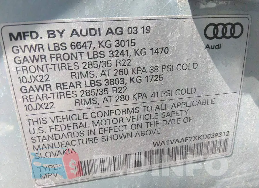 WA1VAAF7XKD039312 Photo# 9