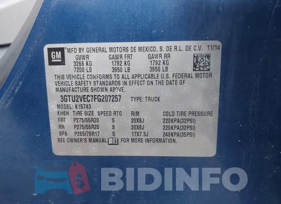 3GTU2VEC7FG207257 Photo# 9