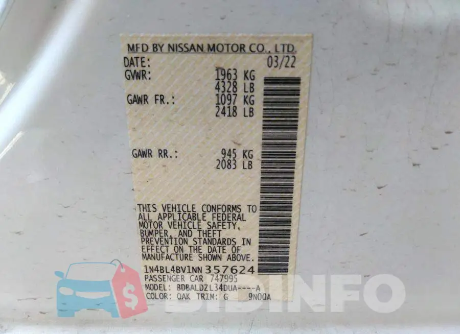1N4BL4BV1NN357624 Photo# 9
