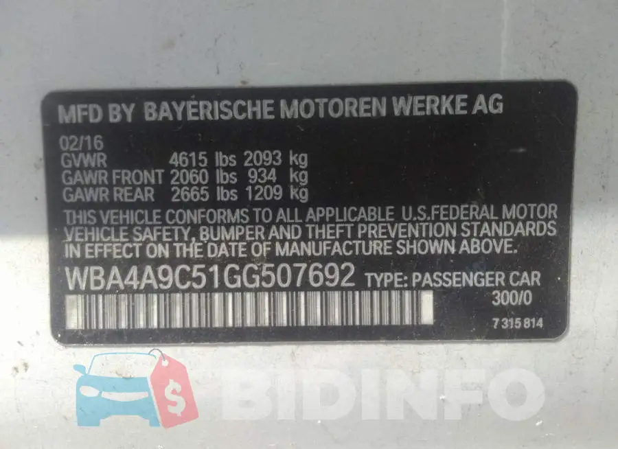 WBA4A9C51GG507692 Photo# 9