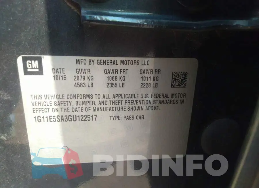 1G11E5SA3GU122517 Photo# 9