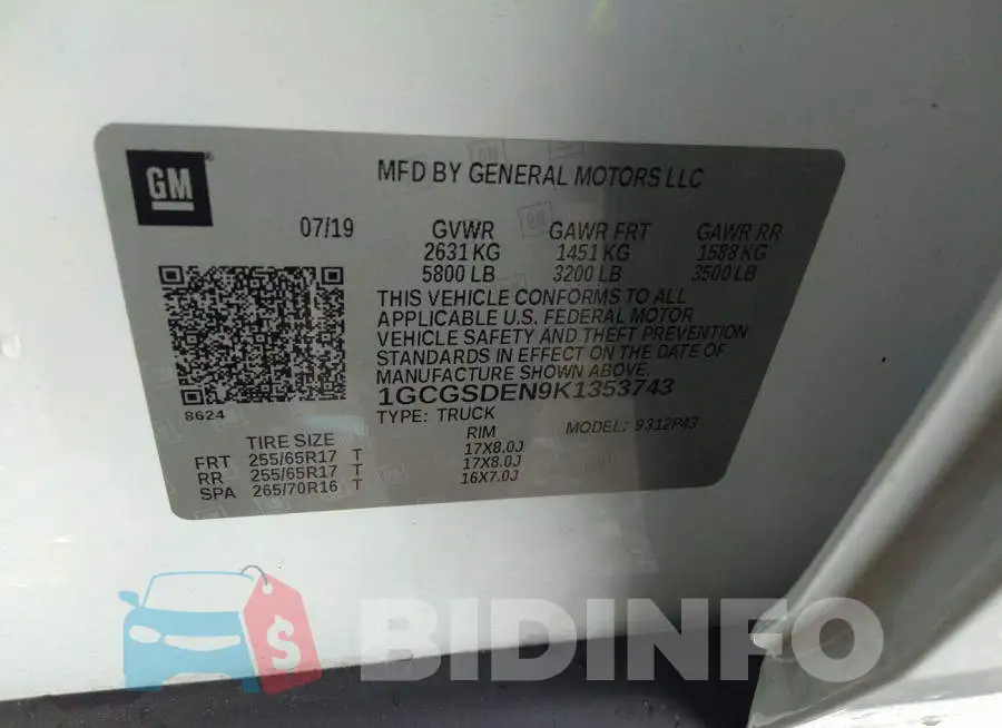 1GCGSDEN9K1353743 Photo# 9