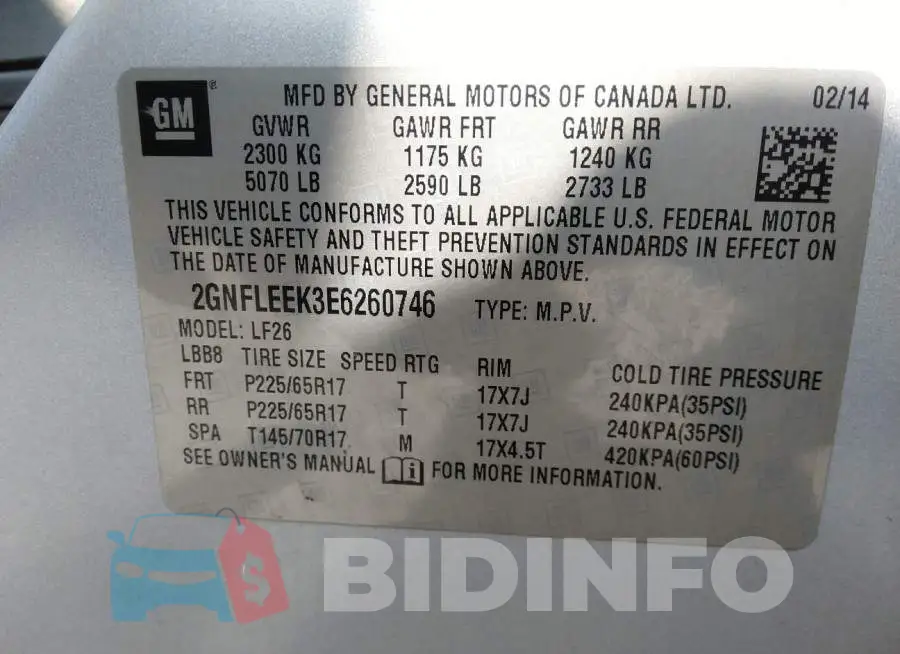 2GNFLEEK3E6260746 Photo# 9